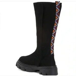 Farm Rio Tall Lug Sole Suede Boots Womens 9 Platform Embroidered Zip Boho